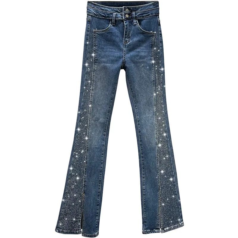 Jeans For Kvinner Trendy Høy Midje Slim Fit Hot Diamond Slits
