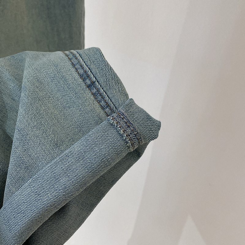 Lys Farge Løs Rette Bukser Dame Stretch Denim Casual