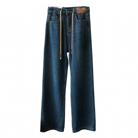 Rette Jeans For Kvinner Fortykkede Varme Brede Ben Med Høy Midje