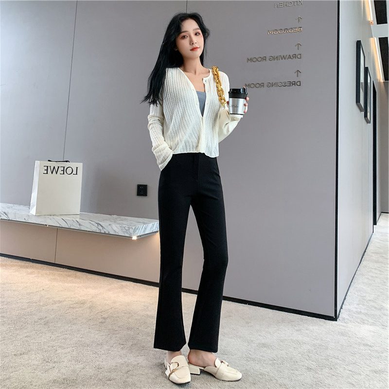 Svart Slit Suit Bukser Dame Casual Høy Midje Rett