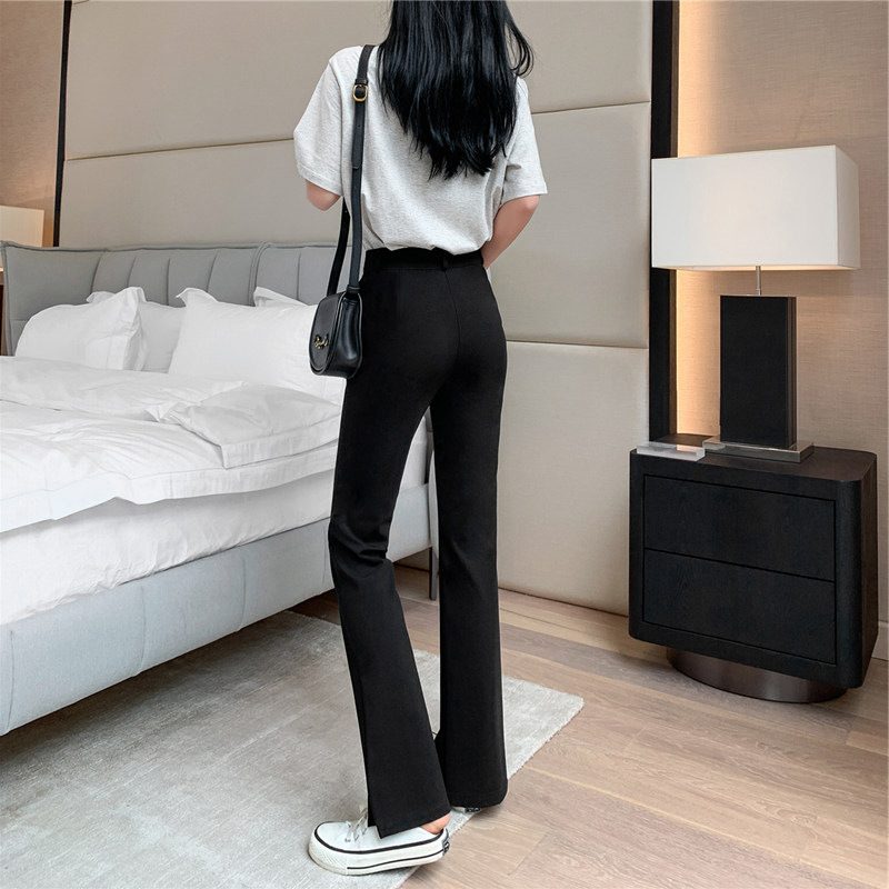 Svart Slit Suit Bukser Dame Casual Høy Midje Rett