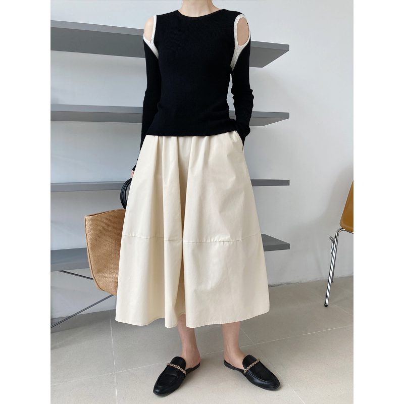 High Waist Puff A-line Skjørt Elastisk Midje Midlengde