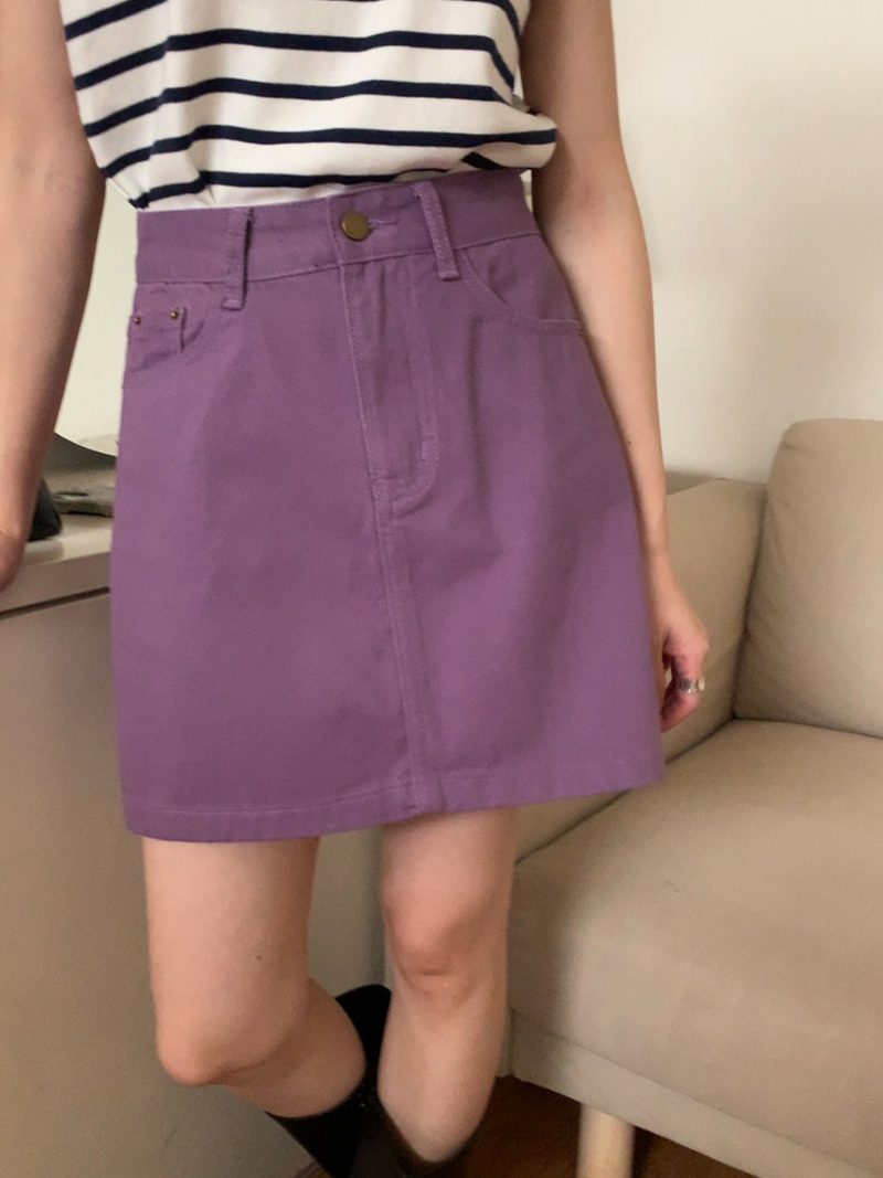 Retro Denim Skjørt Kvinner Kort