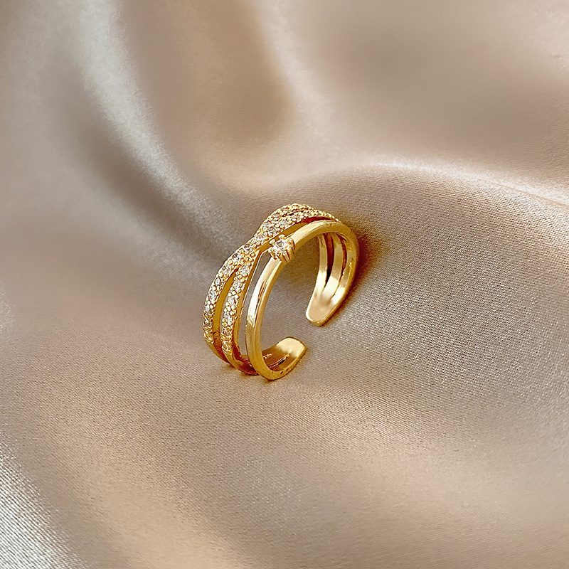 Kors Innlagt Zirkonring Kvinnelig High-end Pekefingerringåpning Justerbar Temperamentring