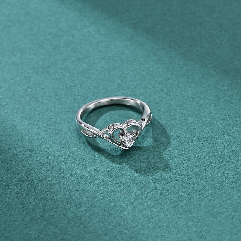 Ny Mote Dame Hjerteformet Klips Innlagt Avstøpning Ring Personlighet Diamantring Friskt Design Par Ringer