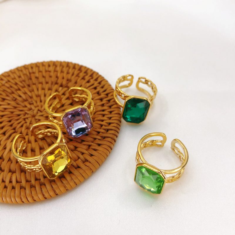 Ny Mote Temperament Gemstone Ring Kvinnelig 18 K Galvanisert Ekte Gull Justerbar Åpen