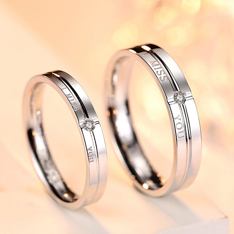 S925 Sterling Sølv Autentisk I Miss You Indre Bue Diamant Par Ring Par