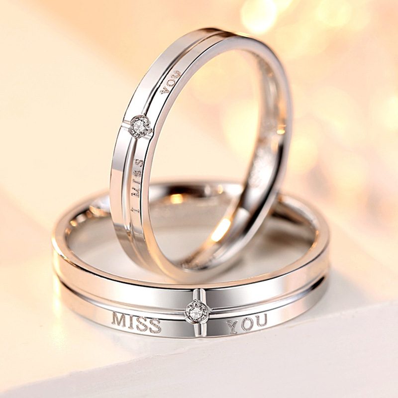 S925 Sterling Sølv Autentisk I Miss You Indre Bue Diamant Par Ring Par