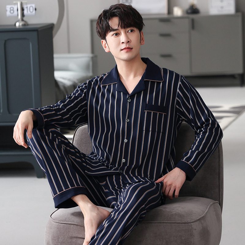 Cardigan Lapel Check Herre Pyjamas Dresser Striper