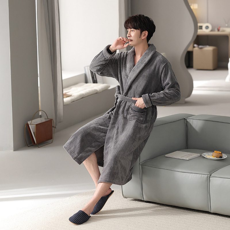 Flanell Badekåper Herre Loungewear Varm Ensfarget Pyjamas