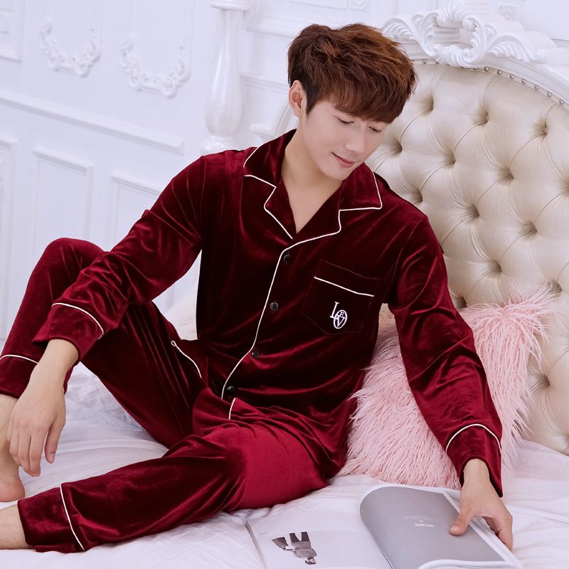 Gold Velvet Pyjamas Langermet Hjemmeklær For Menn