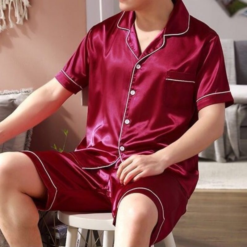 Herre Pyjamas I Silke Med Korte Ermer Tynne Seksjoner Hjemmeklær