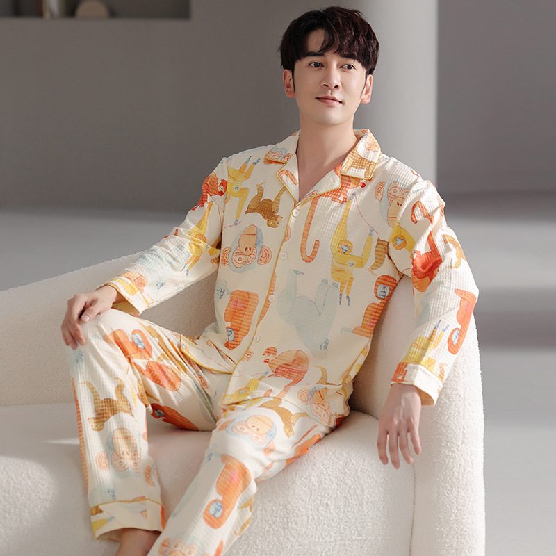 Herrepyjamas Bomull Homewear Sommercardigan Langermede Dresser