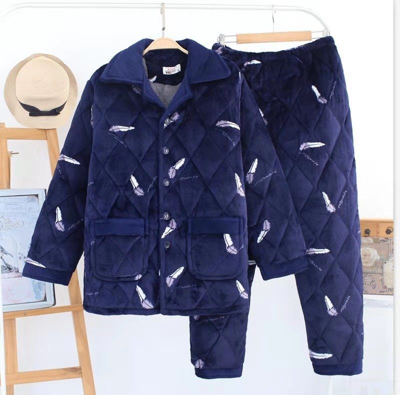 Herrepyjamas Tykk Flanell Trelags Vattert Varmdress