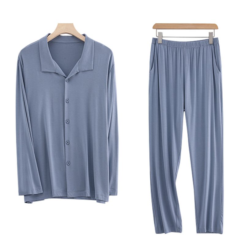 Hjemmeklær For Menn Lapel Pyjamas Langermede Bukser Tynn Pustende