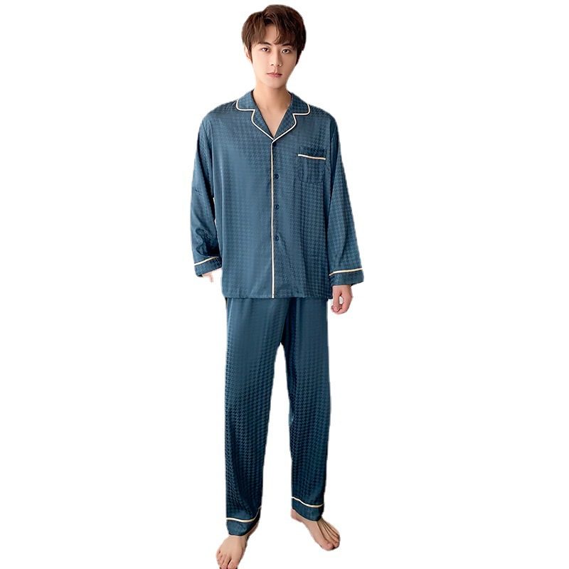 Pyjamas For Menn Med Lange Ermer Med Tynn Seksjon Jacquard Houndstooth Hjemmeklær