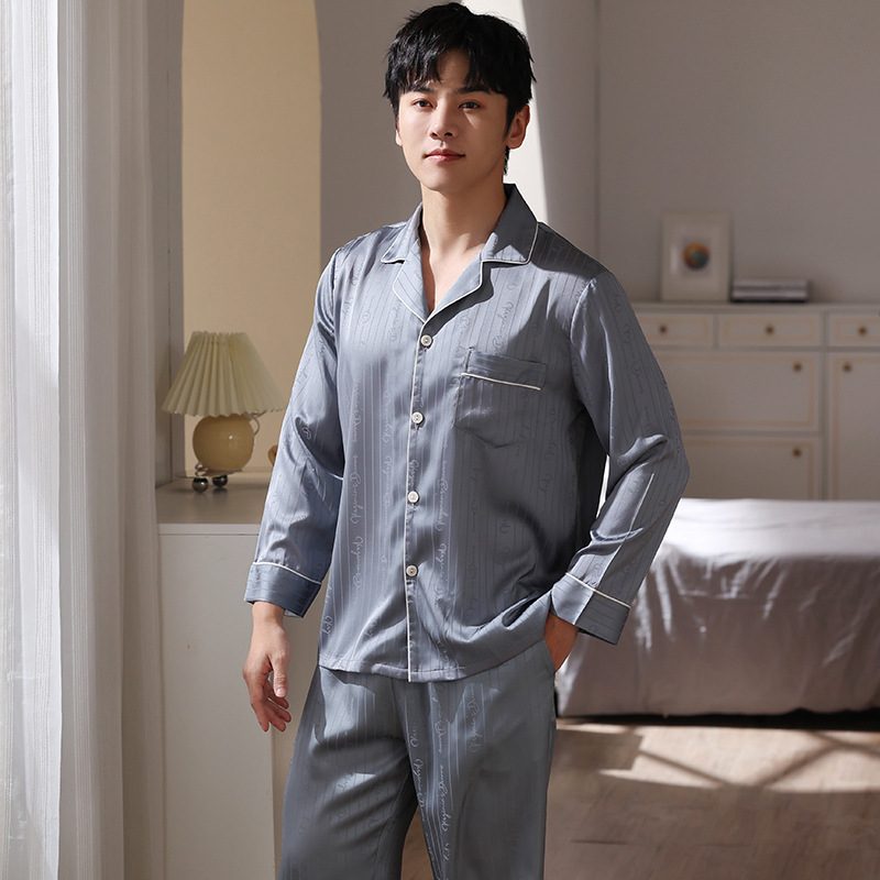 Pyjamas For Menn Todelte Tynne Striper Uformelle Hjemmeklærsett