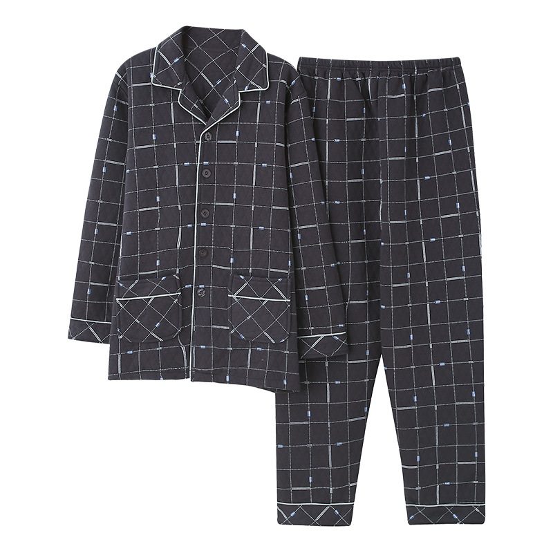 Pysjamas For Menn I Bomull Varm Mellomlags Loungewear Langermet Cardigansett