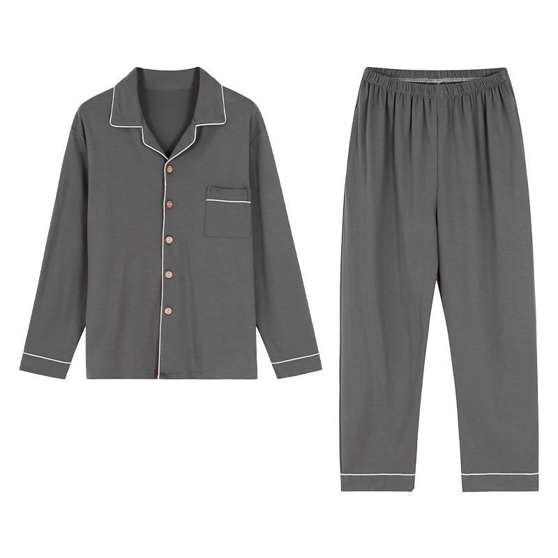 Uformelt Bomullspyjamassett For Menn Lapel Homewear