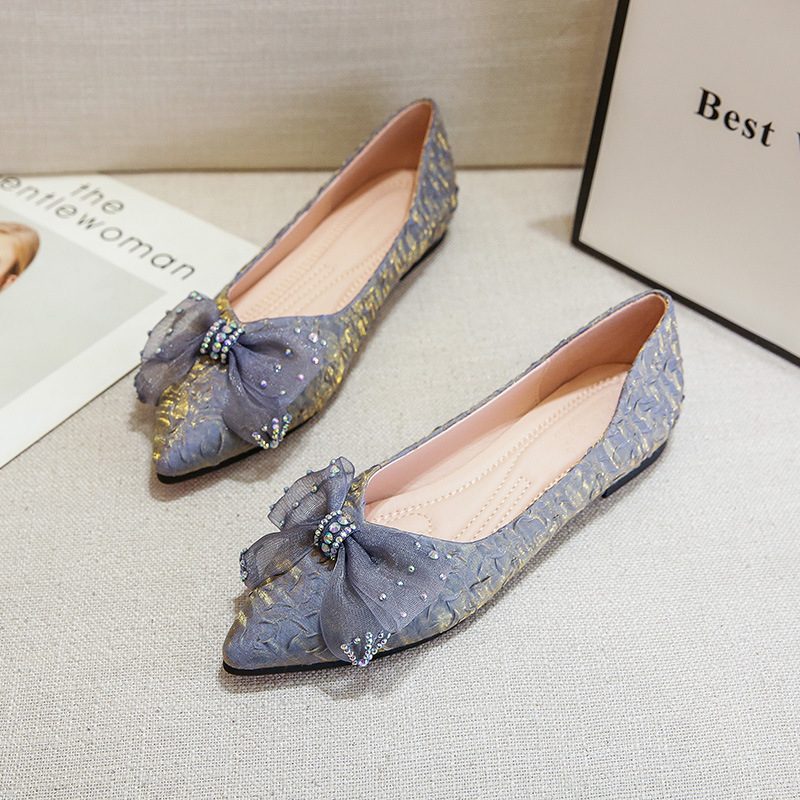 2024 Spring Bowknot Flat Bunn Spiss Tå Damesko Myk Såle Komfortabel Doudou Sko Stor Størrelse 41-43 Sko Dame
