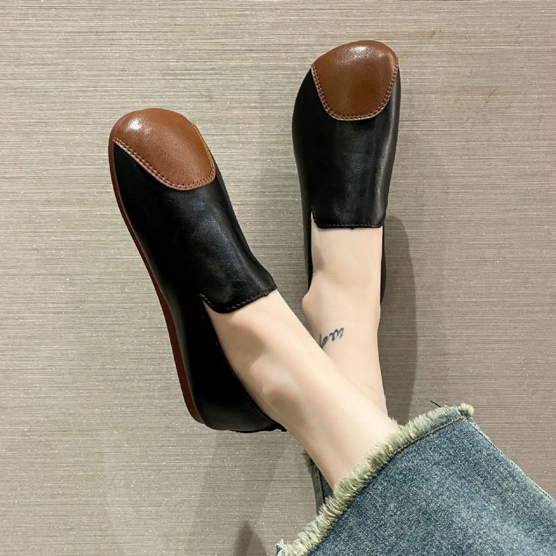 2024 Tidlig På Våren Nye Retro Erter Sko Med Myk Bunn Slip-on Loafers Rund Tå Komfortabel Kjole Sko Kvinner