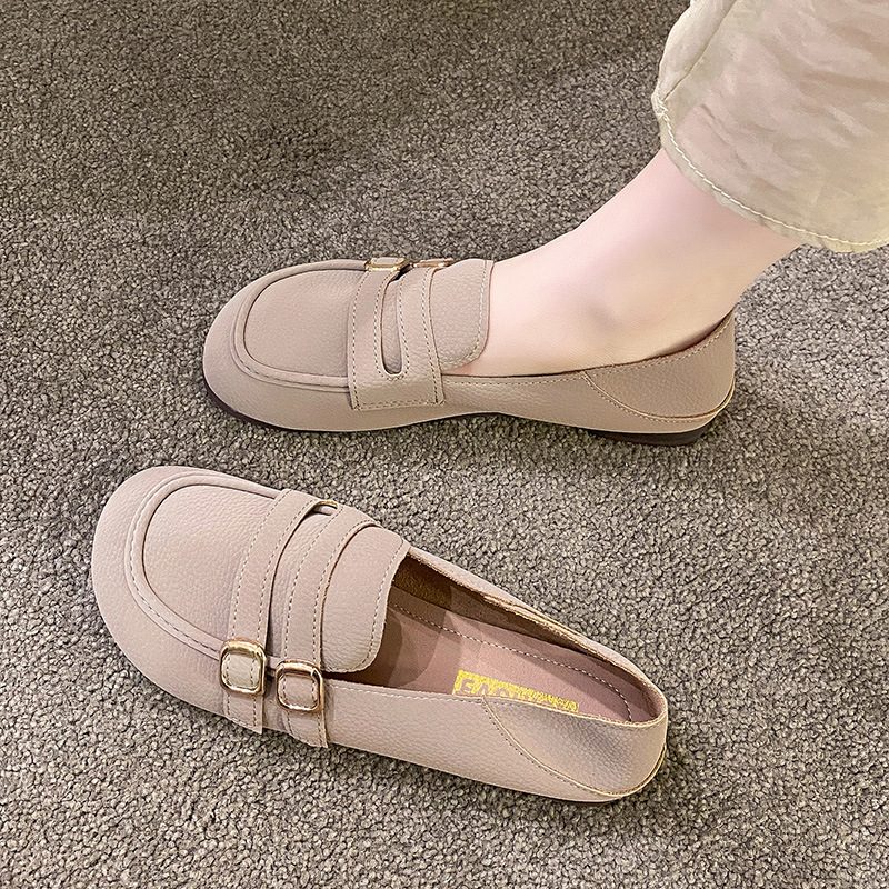 Flate Kvinners Sko Vår Og Høst Nye Retro Erter Sko Myk Bunn Slip-on Ren Farge Rund Tå Sko Kvinner