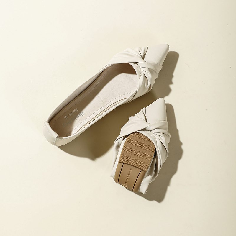 Flate Sko Damer Flat Bunn Vår Ny Spiss Tå Grunt Munn Hæl Casual Slip-on Doudou Sko Stor Størrelse 4143