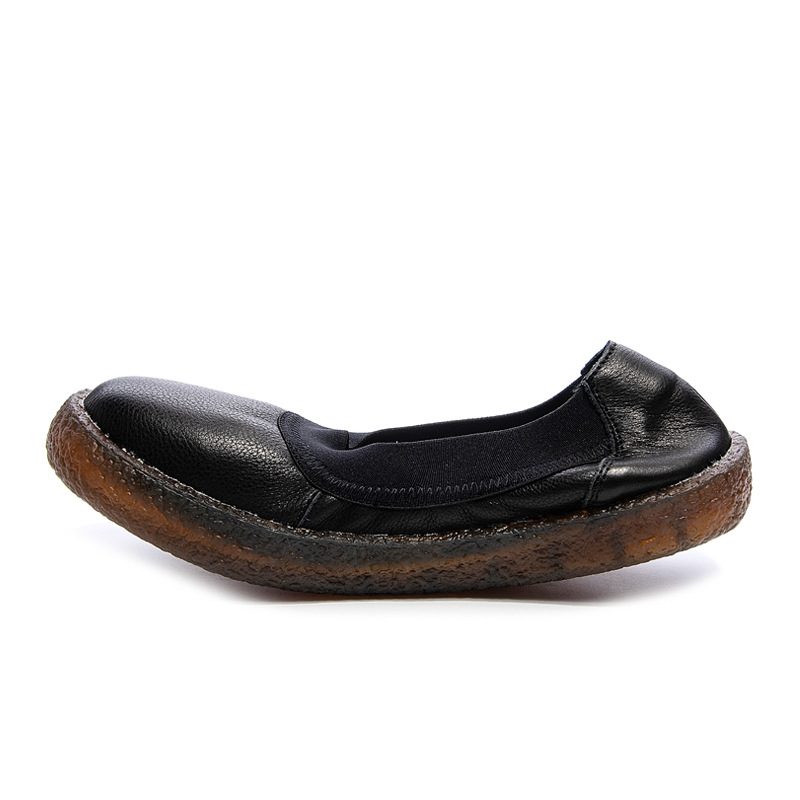 Flate Sko Med Grunt Munn For Kvinner 2024 Vårstil Med Myke Såler I Lær Erter Sko For Gravide Med Flatbunnet Slip-on Bestemor