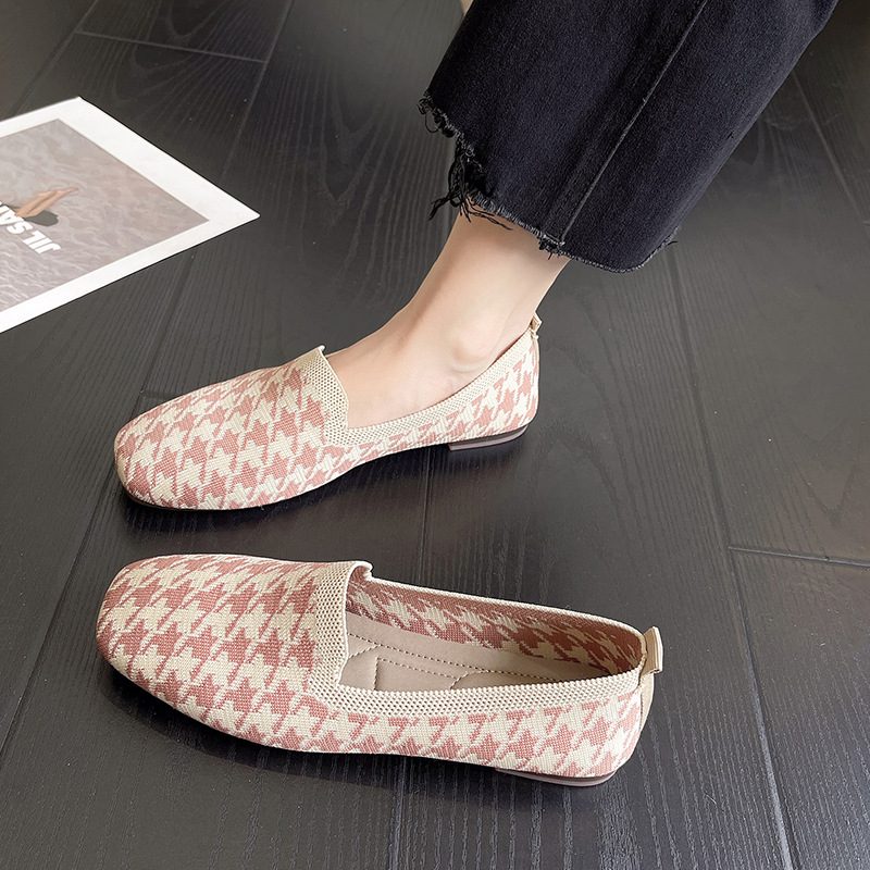 Myksåle Slip-on Pustende Strikkede Sko 2024 Vår Og Sommer Grunt Munn Flat Hæl Peas Sko Kvinner