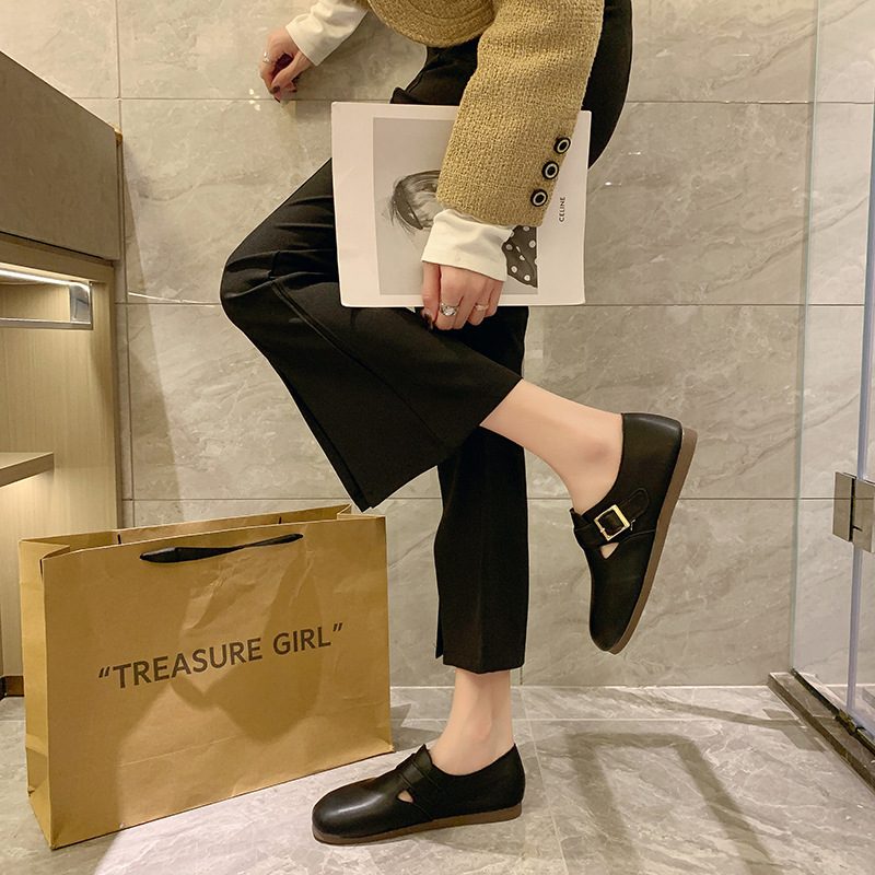 Ny Vår Og Høst Retro Big Round Toe Peas Sko Flat Casual Damesko Flate Sko