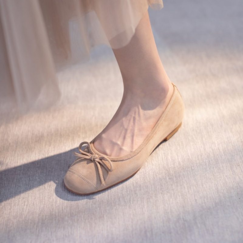 Saueskinn Vår Og Høst Nye Frostet Skinn Flatbunn Ballettsko Rund Tå Flat Hæl Erter Sko Sommer Grunt Munn