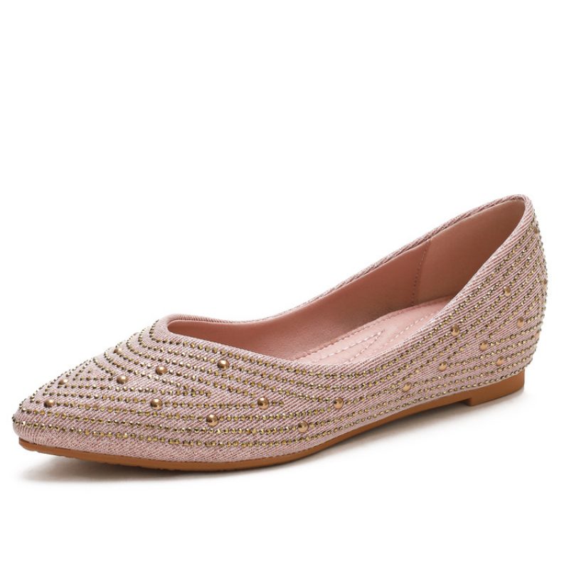 Spiss Tå Og Grunne Munn Forhøyede Flate Sko Dame 2024 Høst Rhinestone Wedge Komfortable Doudou Sko Flat Bunn