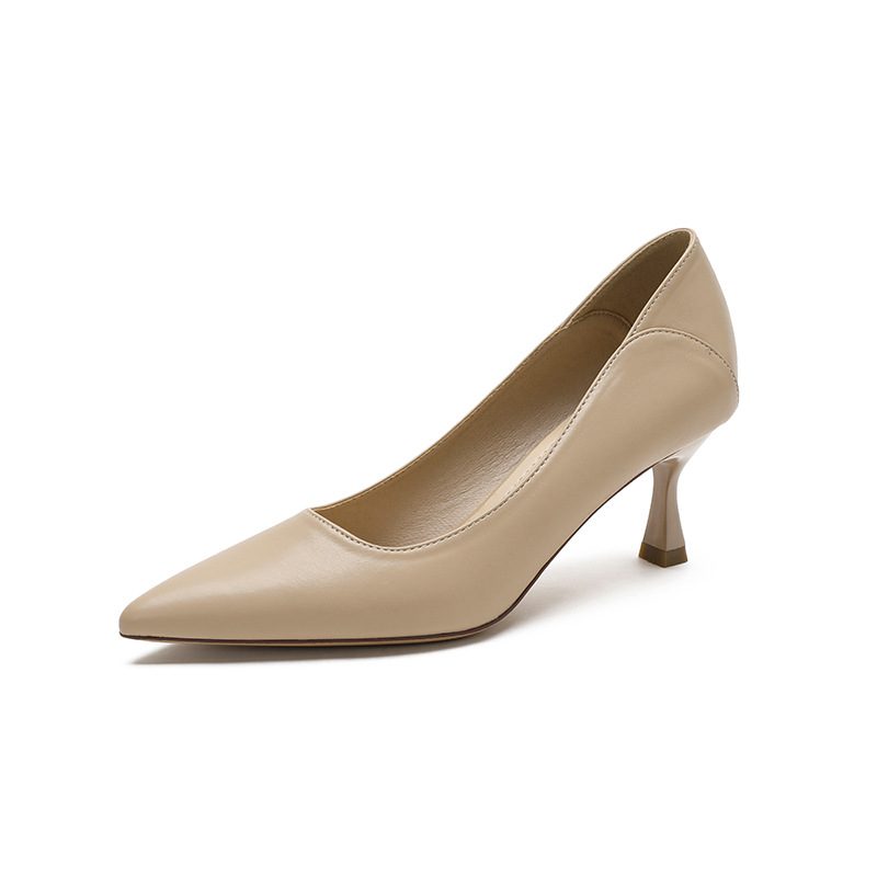 Svarte Profesjonelle Spisse Høyhælte Sko For Dame Stiletto Mykt Skinn 41-43 Store Flate Sko