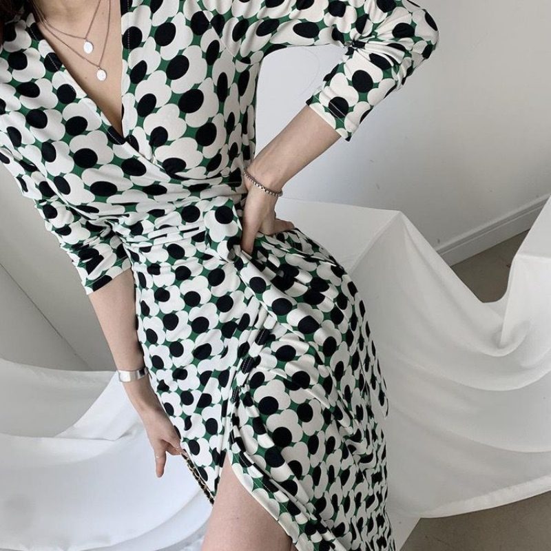 Damekjole One-piece Trykt V-hals Midje