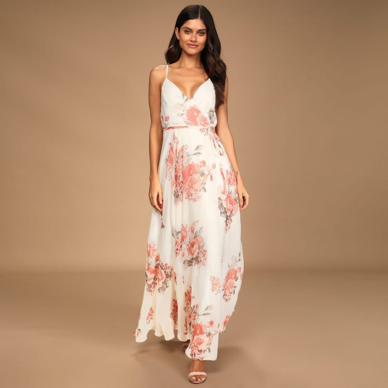 Mote Floral Camisole Kjole Stropper Split Sexy