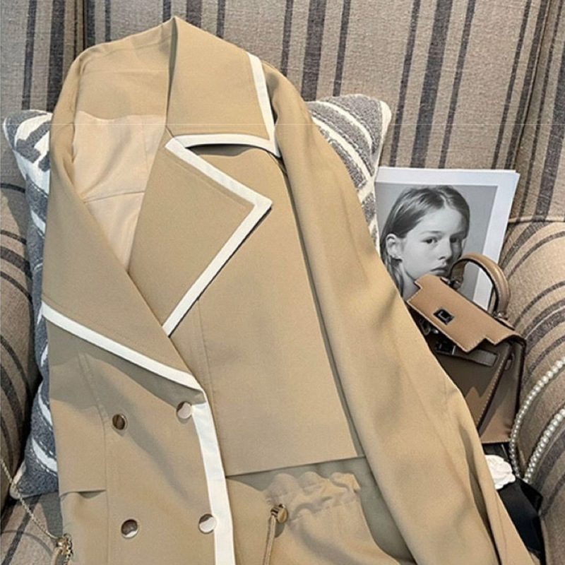 2024 Khaki Trenchcoat Dame Vår Og Høst Kort Kåpe