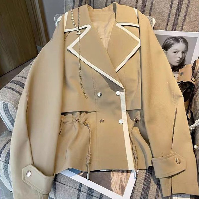 2024 Khaki Trenchcoat Dame Vår Og Høst Kort Kåpe