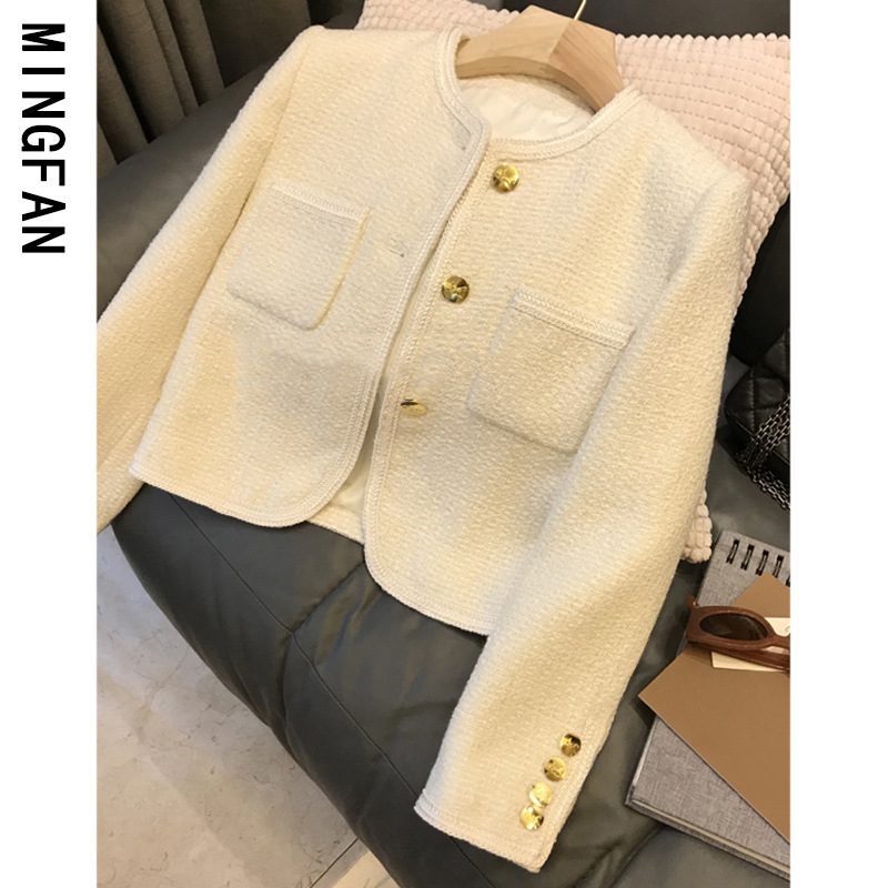 Blazer Kåpe Kvinner 2024 Mote Tweed Ull Kort