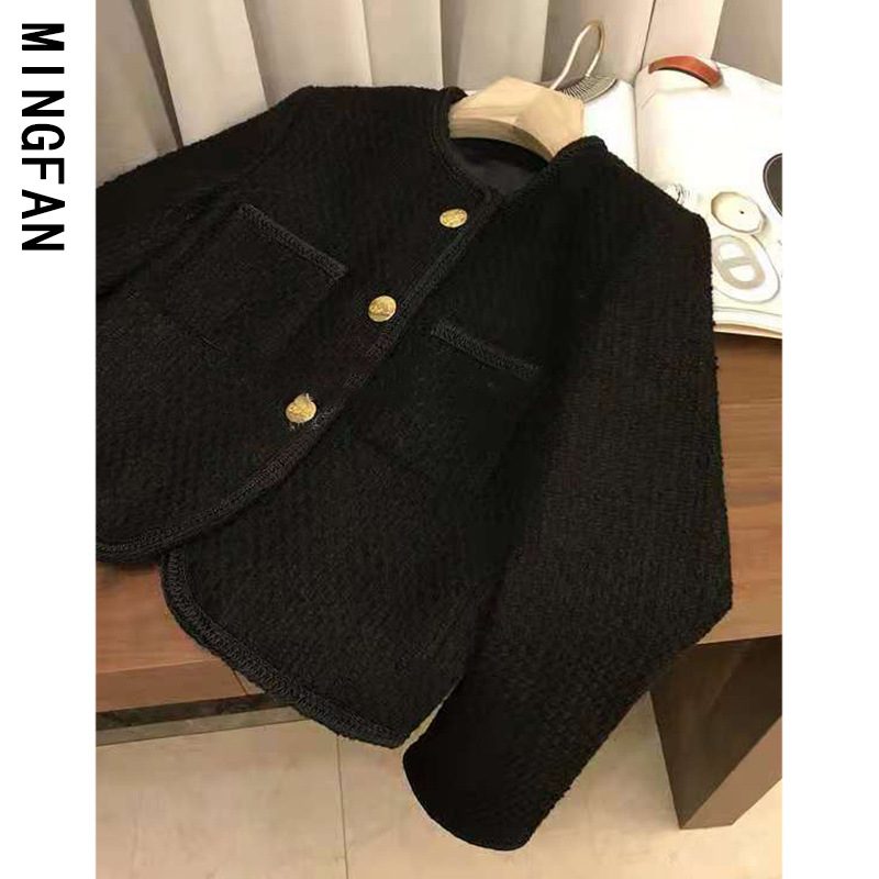 Blazer Kåpe Kvinner 2024 Mote Tweed Ull Kort