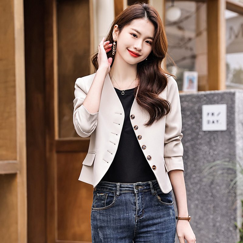 Casual Cropped Coat Dame 2024 Elegance Blazers Topp