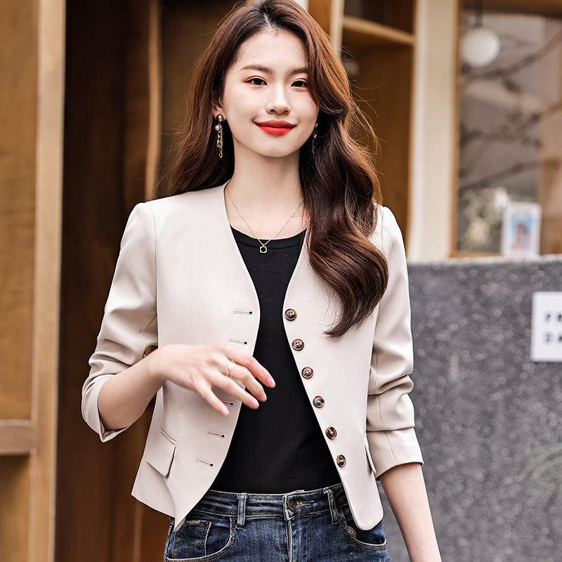 Casual Cropped Coat Dame 2024 Elegance Blazers Topp