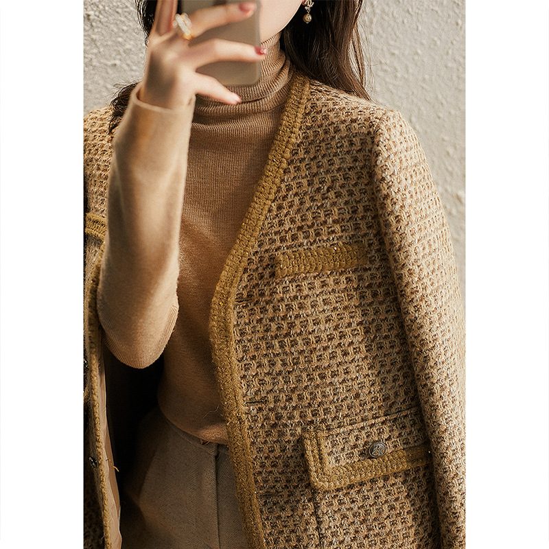 Dame Ull Kåpe Er Retro High-end Løs Kort Topp