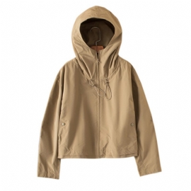 Fasjonable Windbreaker Jakke Kvinner Hette Høy Krage Kort Del