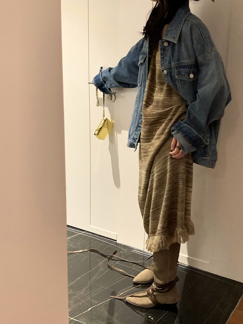 Retro Denimjakke Dameblå 2024 Uformelt Mote Yttertøy