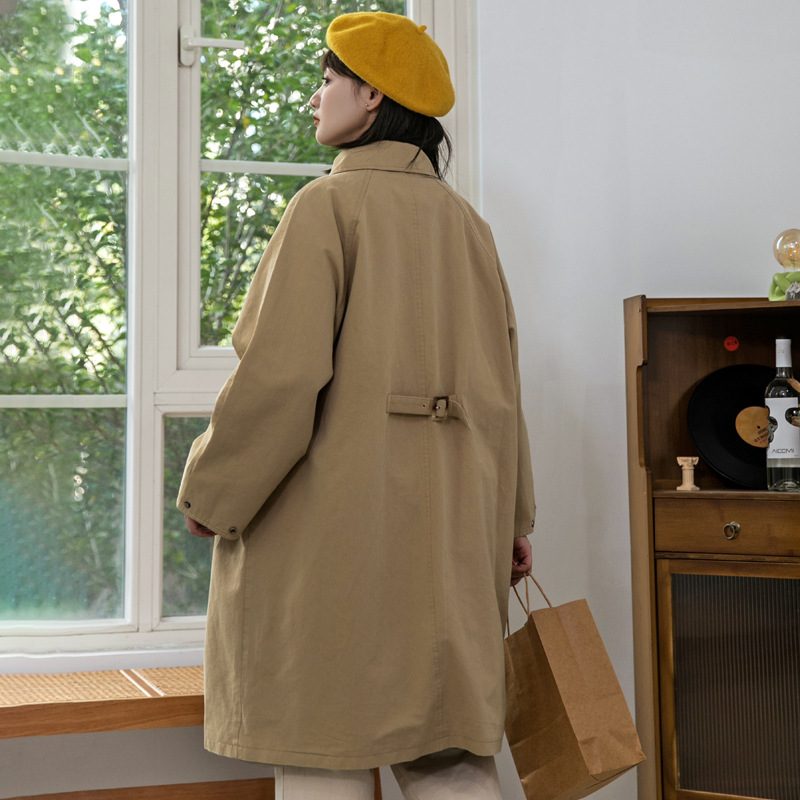 Khaki Trench Coat Dame Lang Frakk 2024 Løs Enkel Breasted Topp
