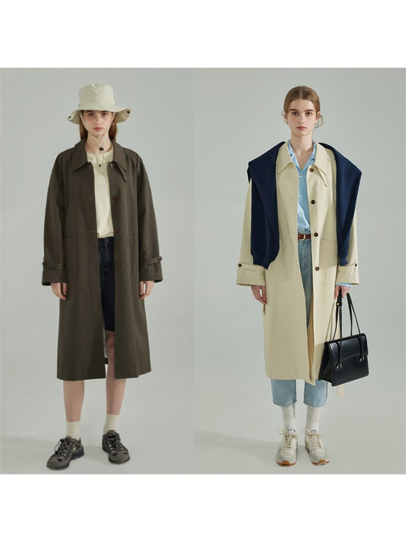 Lapel Trenchcoat For Kvinner 2024 Løs Enkeltspent Frakk