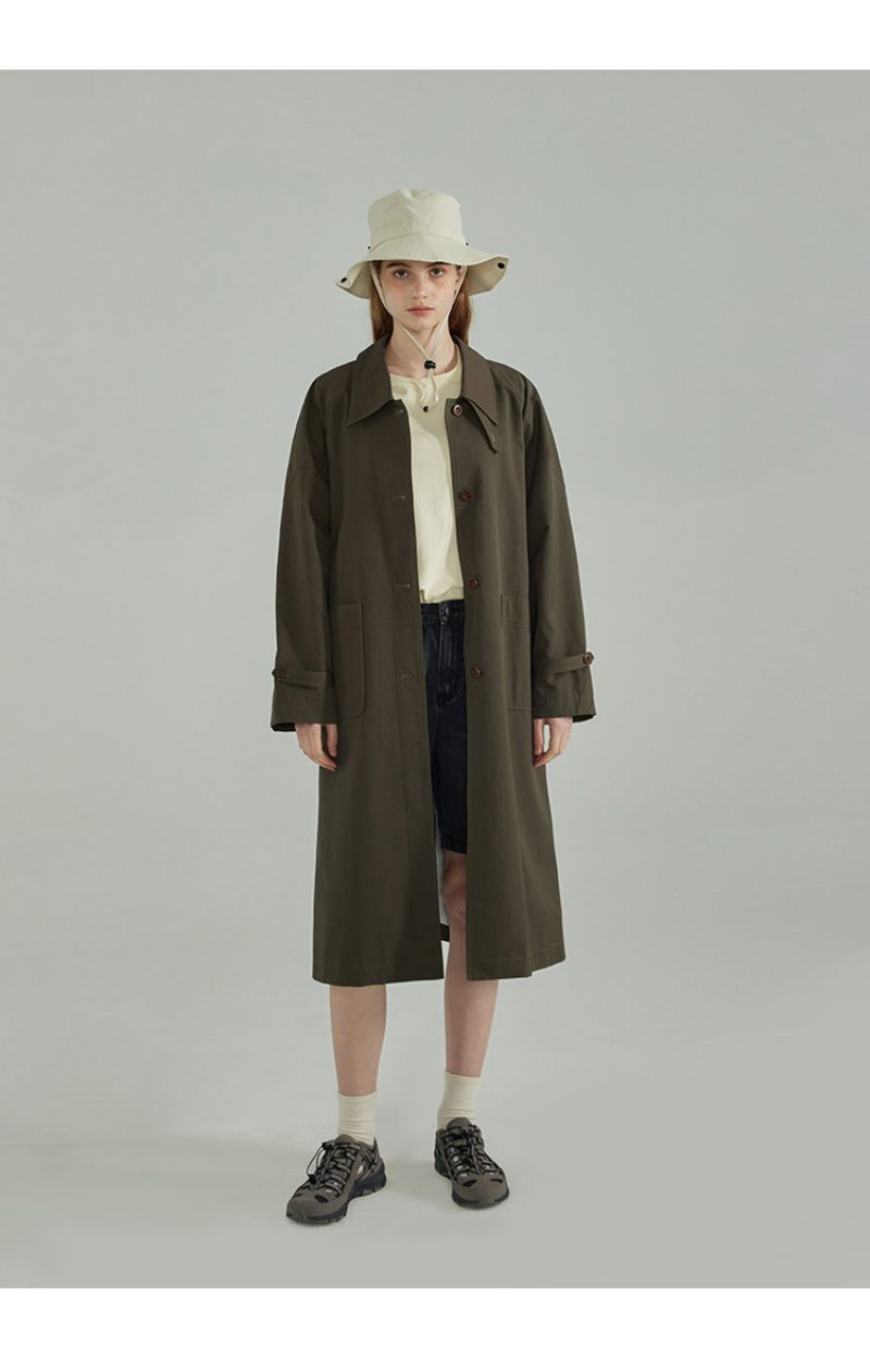 Lapel Trenchcoat For Kvinner 2024 Løs Enkeltspent Frakk