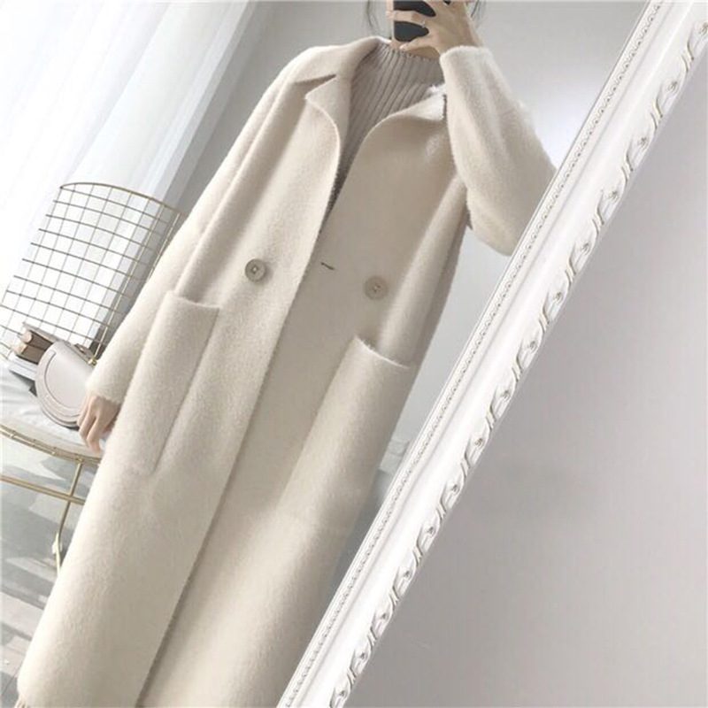 Ny Dame Topp Frakk Mellomlang High-end Genser Cardigan Løs Trendy