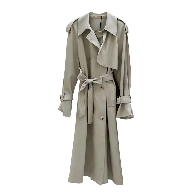 Trenchcoat For Kvinner 2024 Dobbelspent Lang Jakke