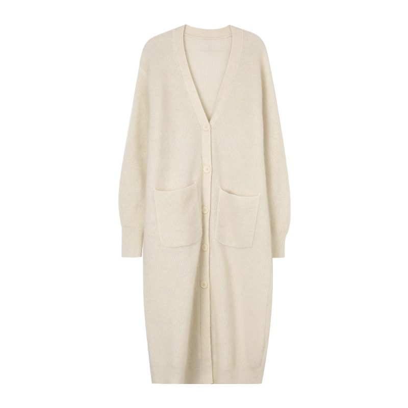 V-hals Løs Genser Knapp Cardigan Dame 2024 Pocket Extended Jacket
